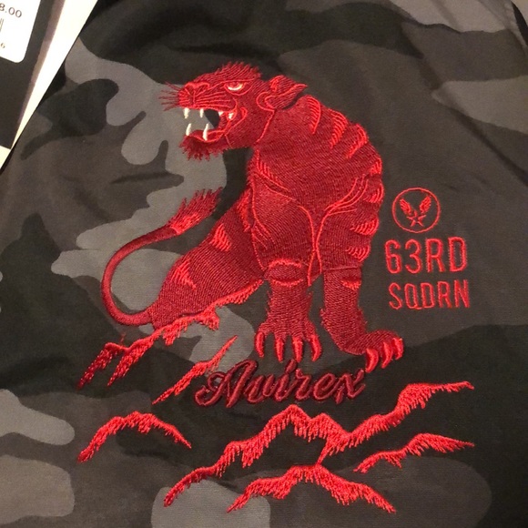 Avirex MA-1 3M Water Resistant 63rd SQRDRN Bomber Jacket Tiger Red Black - Picture 4 of 10